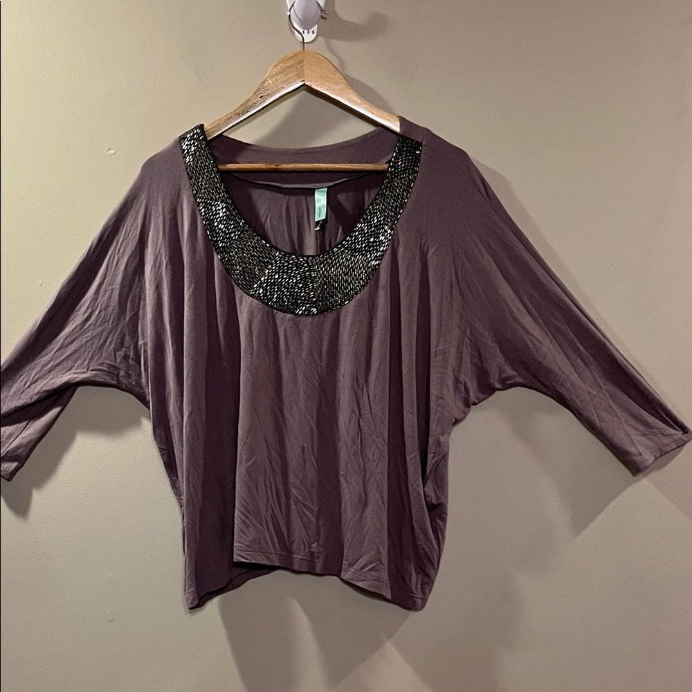 Chic Sequin-Trimmed Mauve Blouse